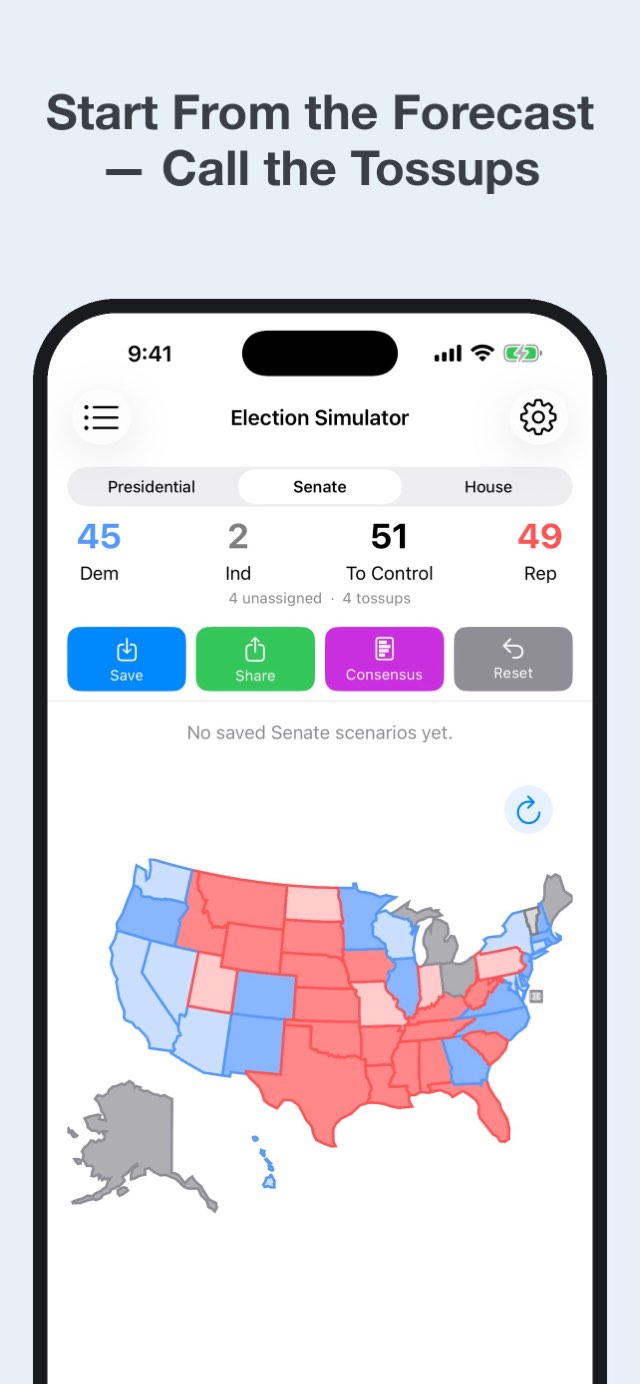 Start from the forecast — the Senate map with consensus ratings applied