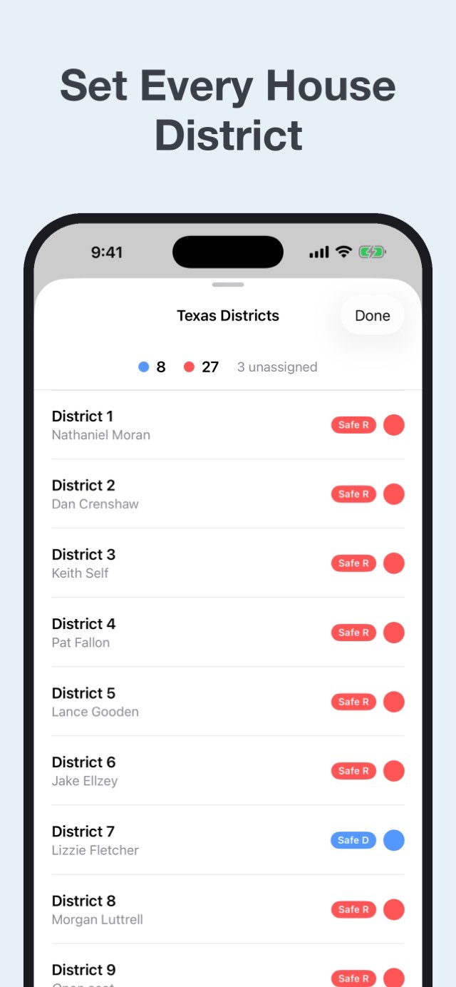 Set every House district — the Texas district sheet, seat by seat